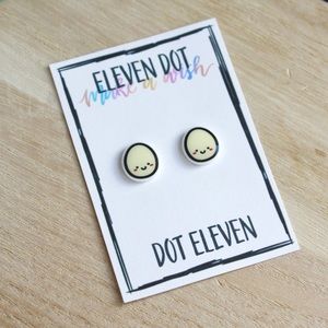 Kawaii White Chicken Egg Chick Farm Stud Earrings